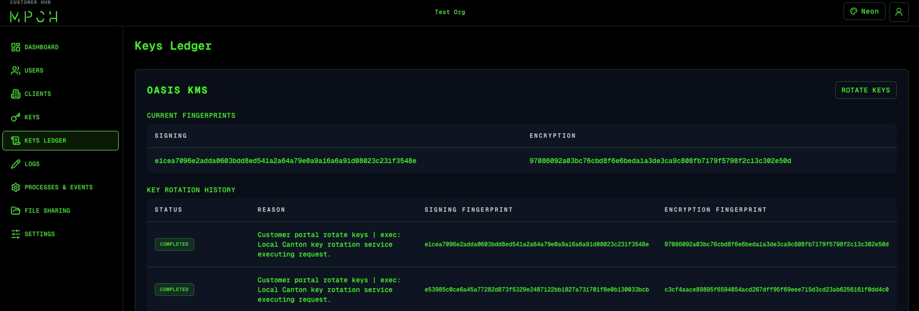 Stronghold KMS Keys Ledger